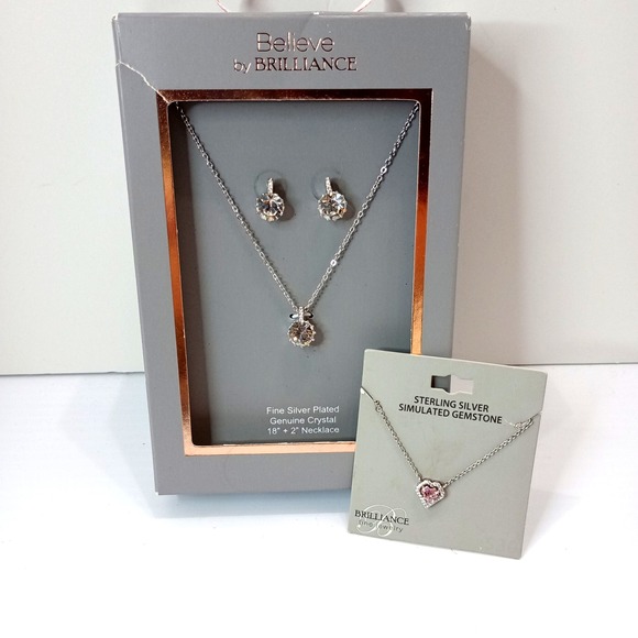 Believe By Brilliance Jewelry - Brilliance‎ Jewelry Set Sterling Silver Heart Necklace & Crystal Earrings New